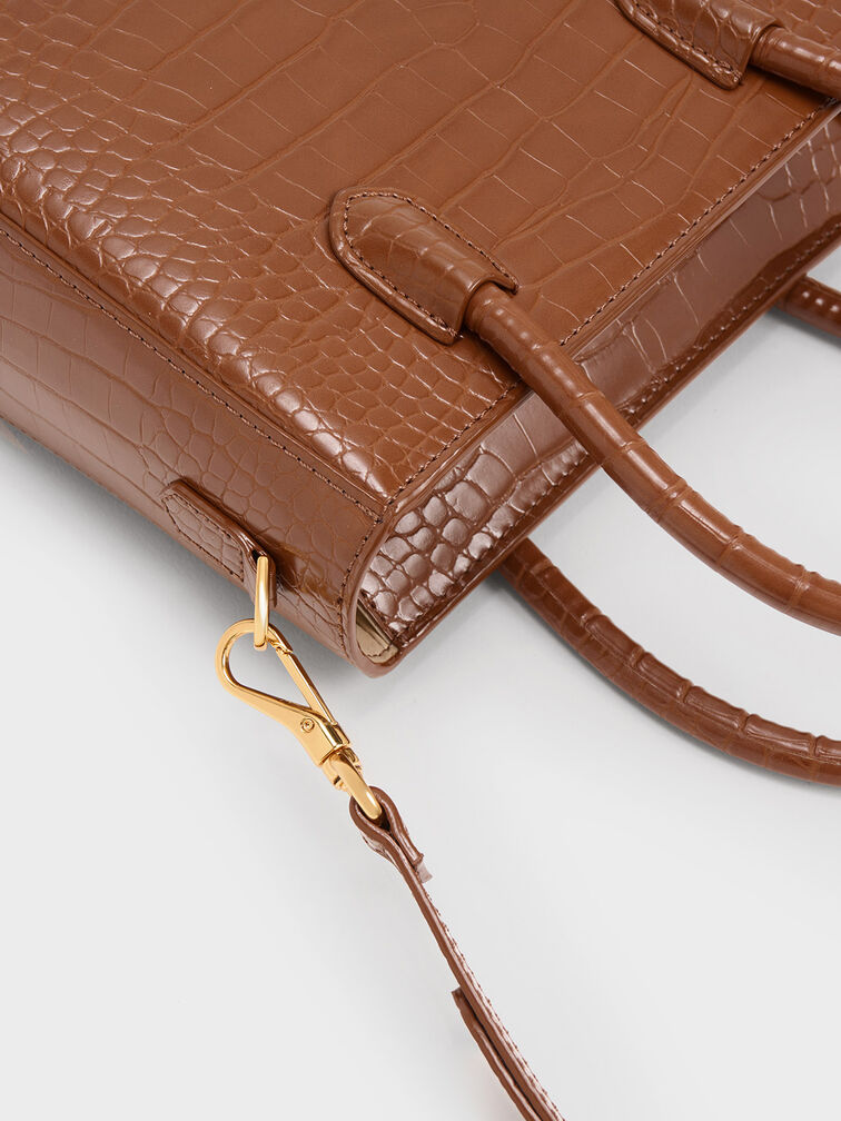 Meriah Croc-Embossed Tote Bag, Chocolate, hi-res