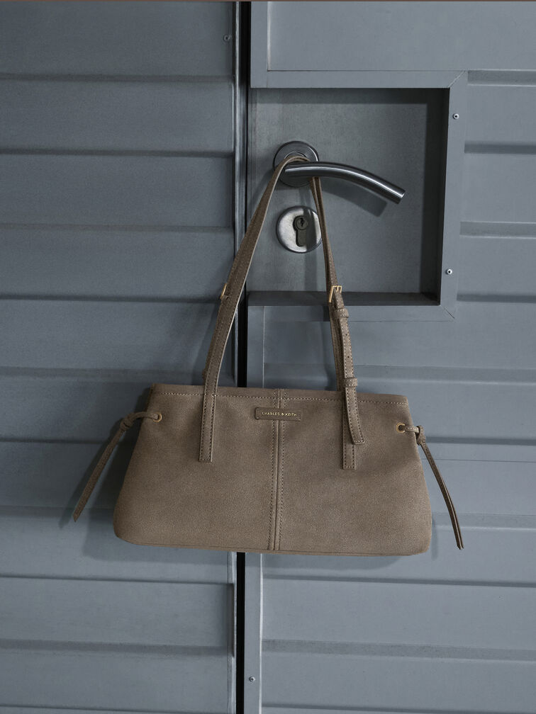 Noane Elongated-Handle Shoulder Bag, Stone Grey, hi-res