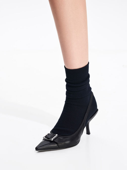 Anita Buckled Pointed-Toe Slingback Pumps, Black, hi-res