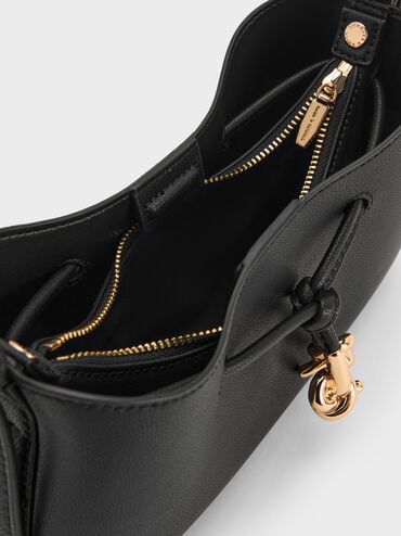 Mila Metallic-Knot Shoulder Bag, Black, hi-res