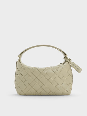 Ivette Woven Shoulder Bag, Pale Olive, hi-res