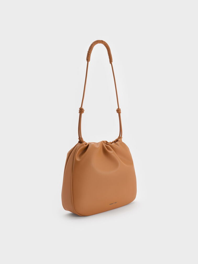 Lorelai Ruched Knotted-Strap Hobo Bag, Russet Brown, hi-res