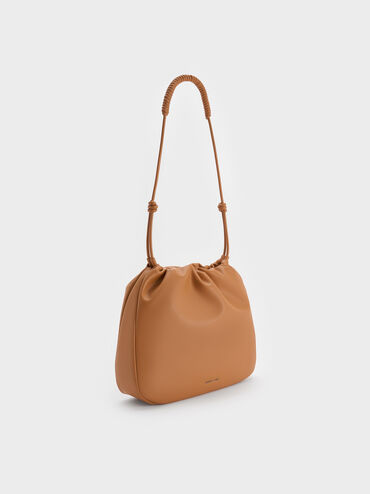 Lorelai Ruched Knotted-Strap Hobo Bag, Russet Brown, hi-res