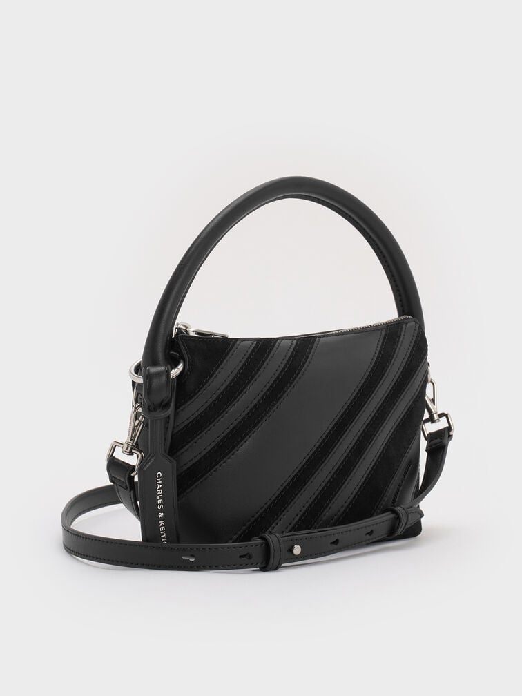 Zeya Recycled Suede Top Handle Bag, Noir, hi-res