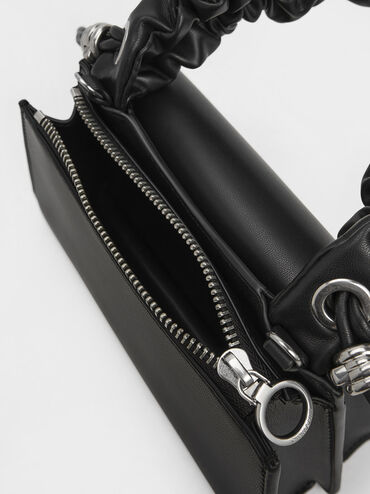Cosette Ruched-Handle Trapeze Bag, Noir, hi-res