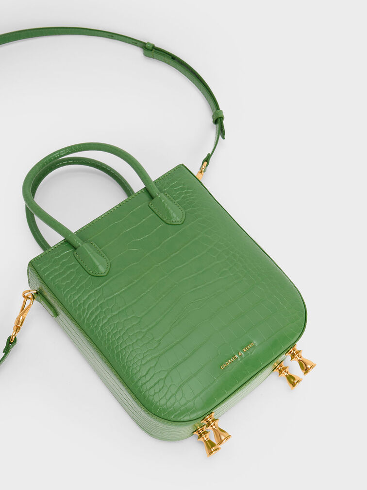 Meriah Croc-Embossed Tote Bag, Green, hi-res