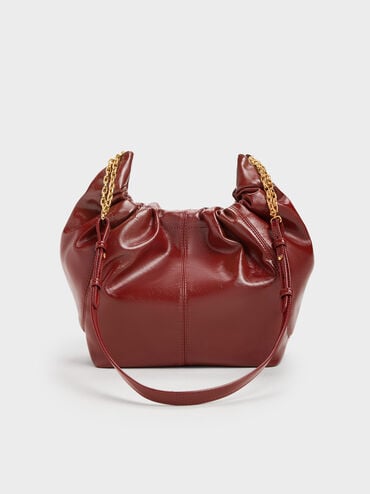 Ciara Ruched Hobo Bag, Burgundy, hi-res