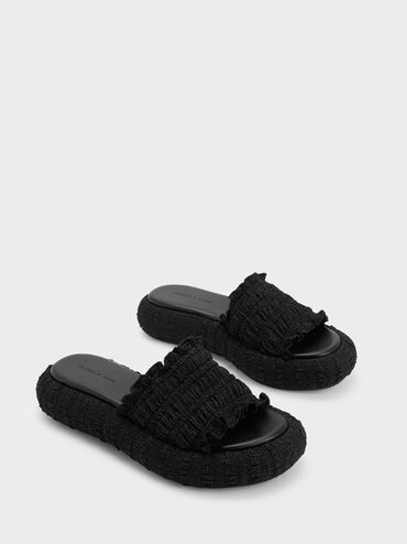 Nuala Ruched Flatforms, Black, hi-res