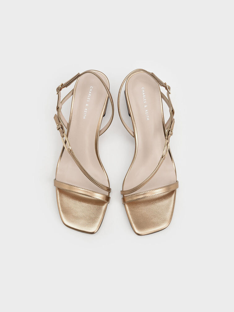 Metallic Accent Strappy Block Heel Sandals, Gold, hi-res