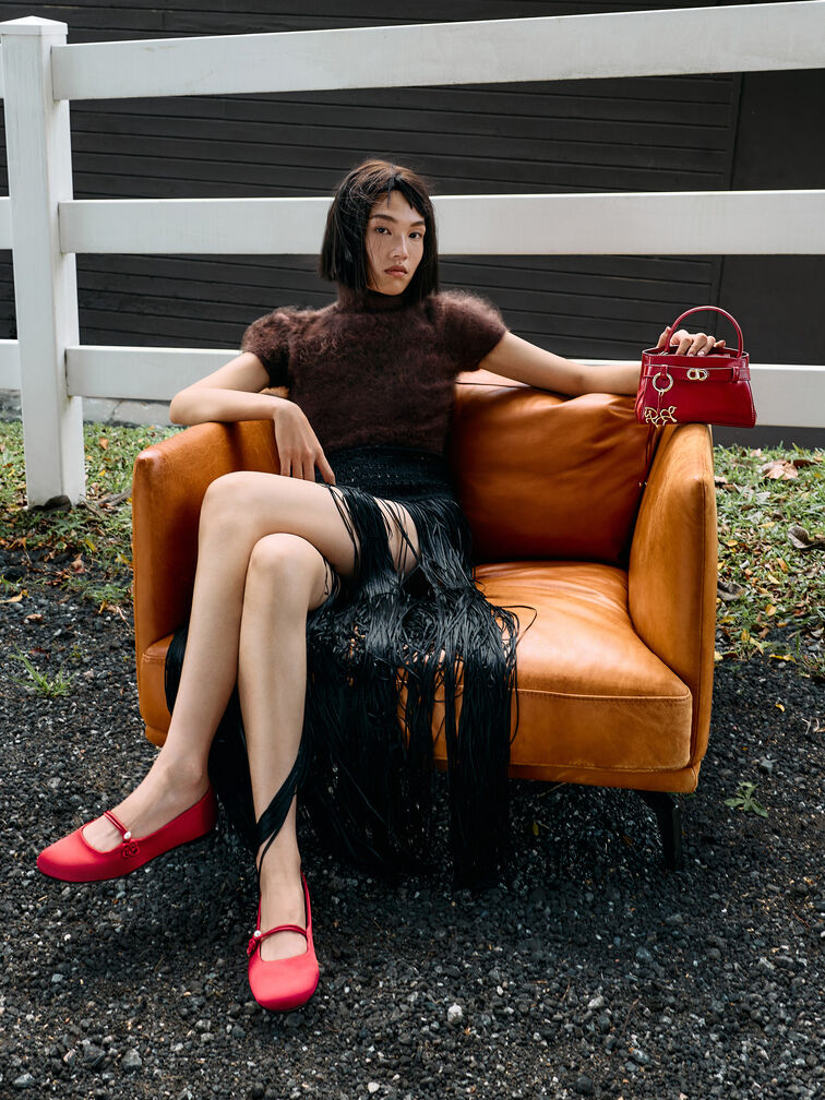 Aubrielle Horse-Motif Top Handle Bag, Tomato Red, hi-res