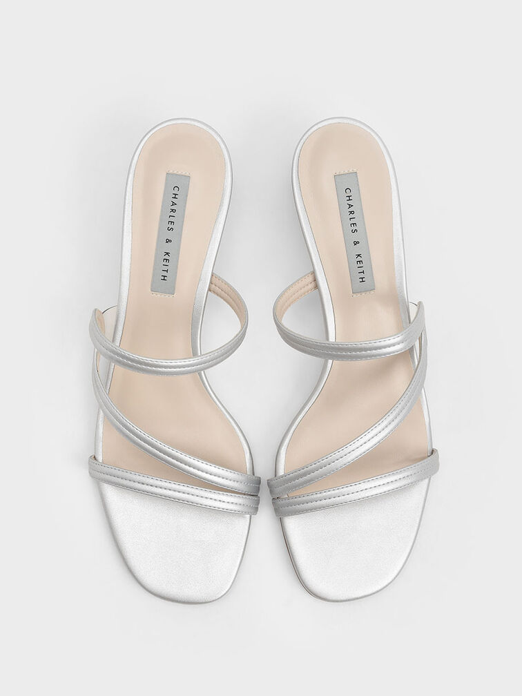 Arden Metallic Wavy Strap Mules, Silver, hi-res