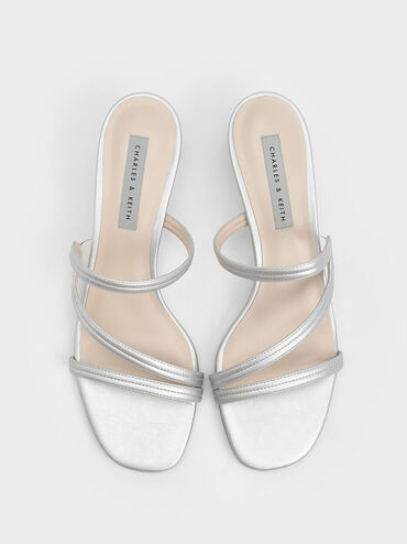 Arden Metallic Wavy Strap Mules, Silver, hi-res