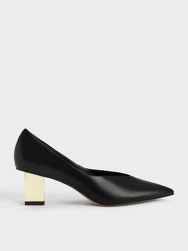 Metallic Blade Heel Pumps, Black, hi-res