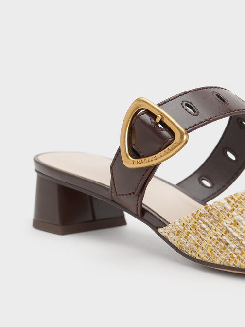 Sepphe Metallic Buckle Pointed-Toe Heeled Mules, Yellow, hi-res