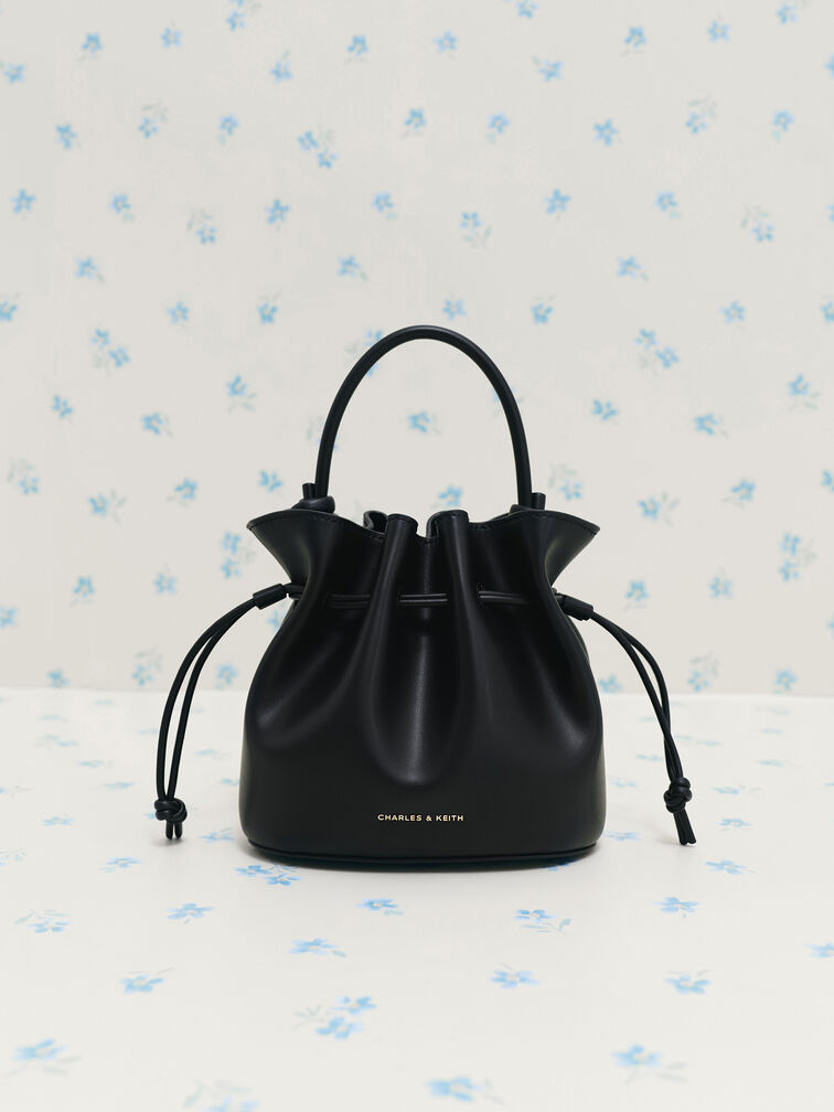 Sammie Drawstring Bucket Bag, Black, hi-res