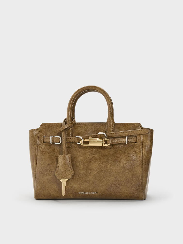 Mini Delfina Belted Tote Bag, Walnut Brown, hi-res
