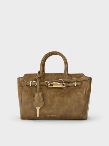 Mini Delfina Belted Tote Bag, Walnut Brown, hi-res