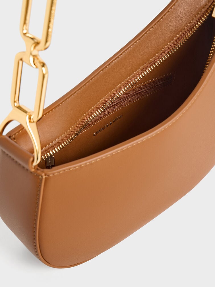 Agatha Chain-Accent Shoulder Bag, Brown, hi-res