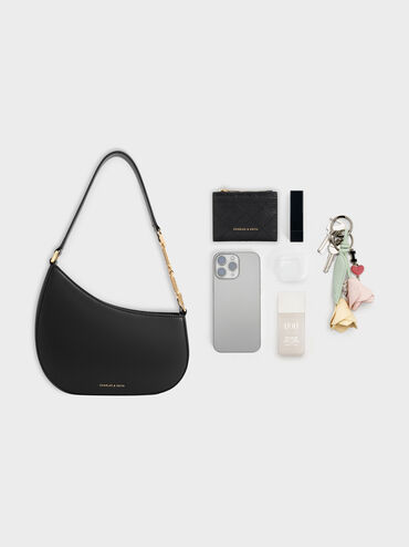 Agatha Chain-Accent Shoulder Bag, Black, hi-res