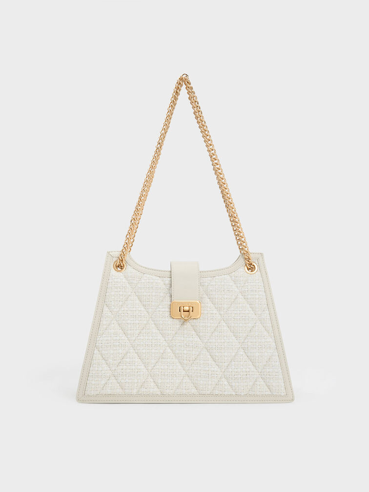 Cressida Tweed Trapeze Chain Bag, Chalk, hi-res
