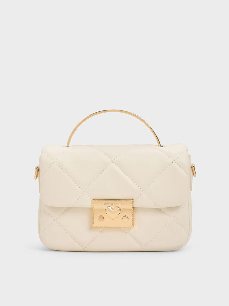 Quilted Boxy Top Handle Bag, Cream, hi-res