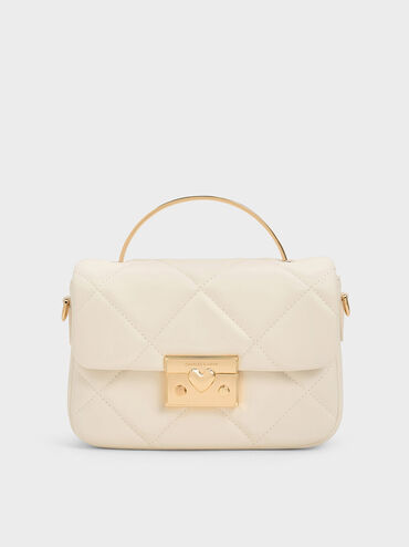 Quilted Boxy Top Handle Bag, Cream, hi-res