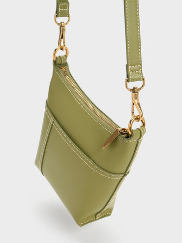 Anthea Contrast-Trim Shoulder Bag, Olive, hi-res