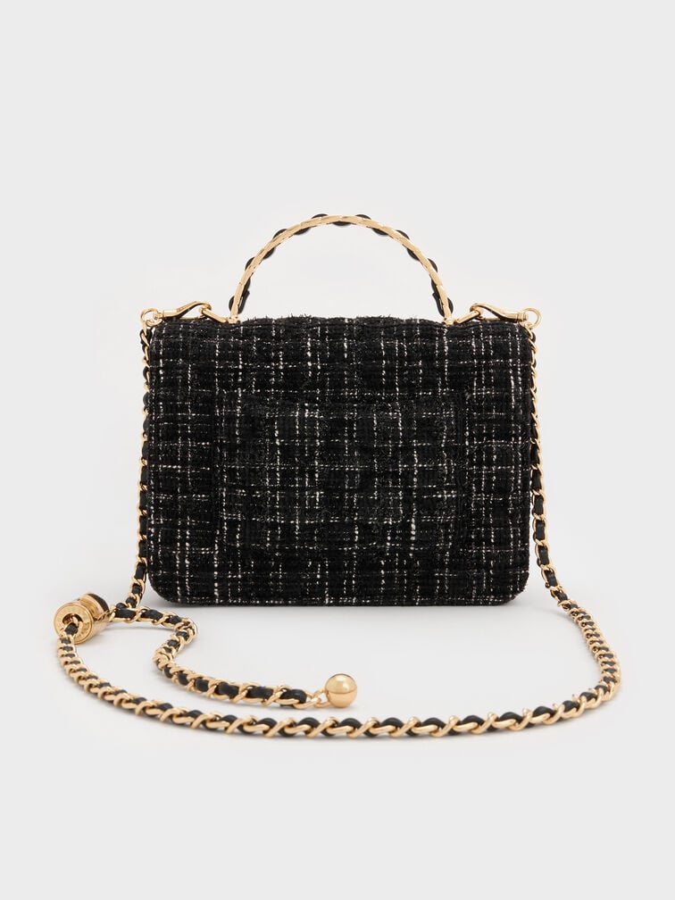Cressida Tweed Quilted Top Handle Bag, Black Tweed, hi-res