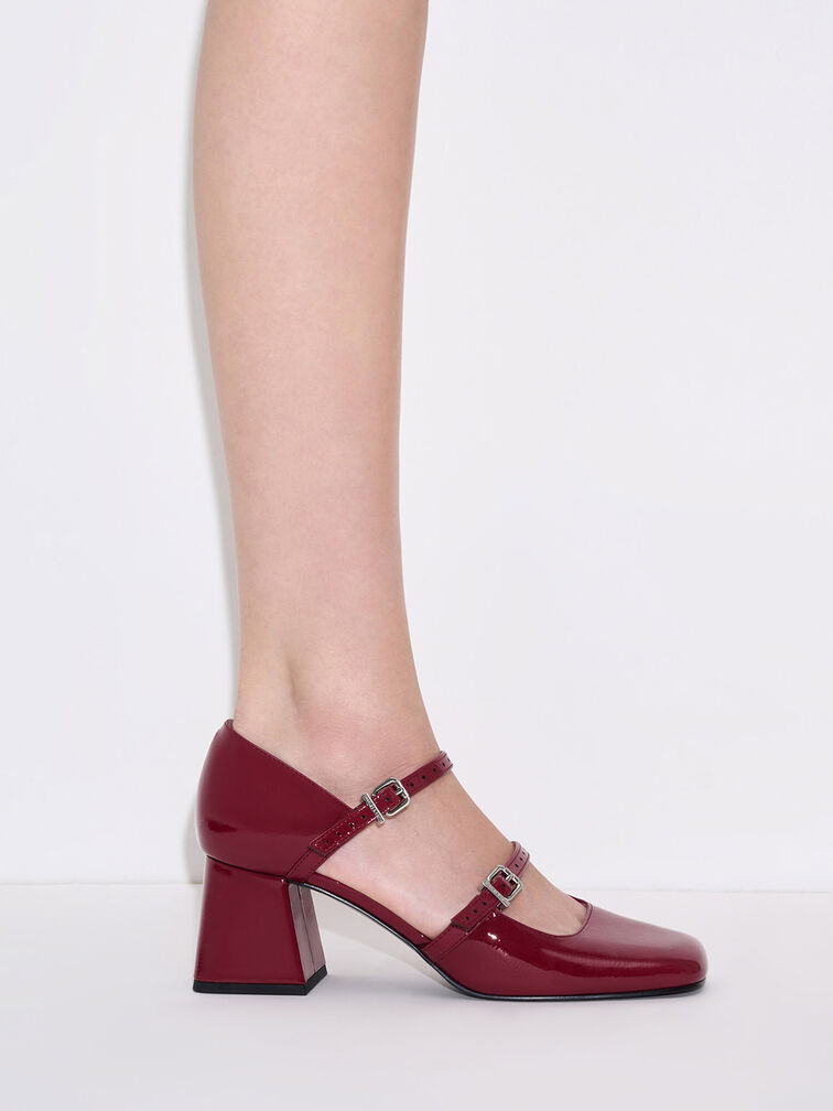 Patent Double-Strap D'Orsay Pumps, Burgundy, hi-res