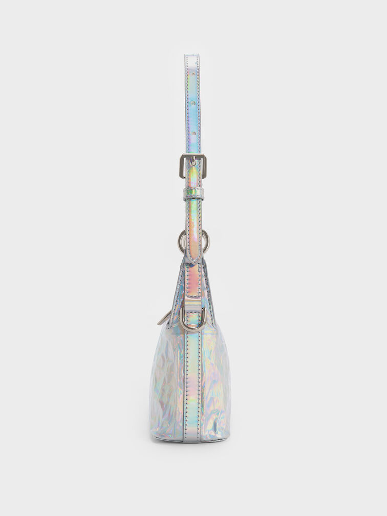 Lark Holographic Crinkle-Effect Shoulder Bag, Prism Silver, hi-res