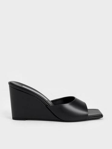 Square-Toe Wedges, Black, hi-res
