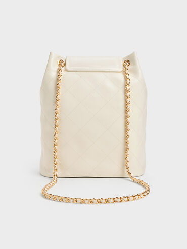 Apfra Quilted Front-Flap Bucket Bag, Cream, hi-res