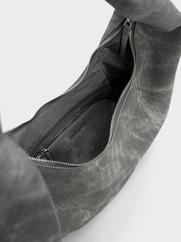 Toni Denim Knotted Crescent Hobo Bag, Dark Grey, hi-res