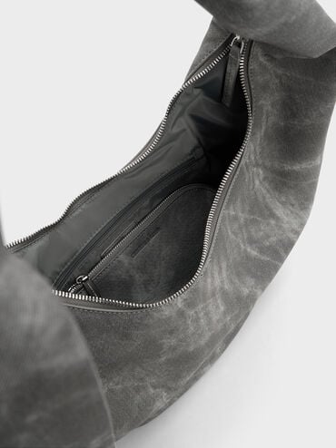 Toni Denim Knotted Crescent Hobo Bag, Dark Grey, hi-res