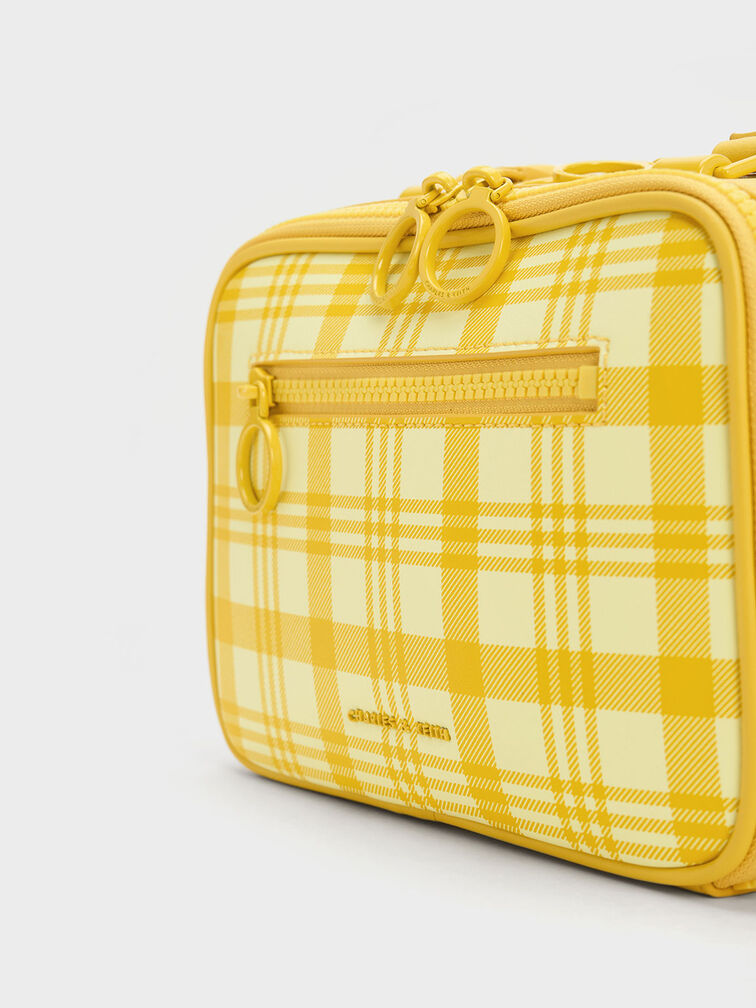 Cyrus Checkered Boxy Bag, Yellow, hi-res