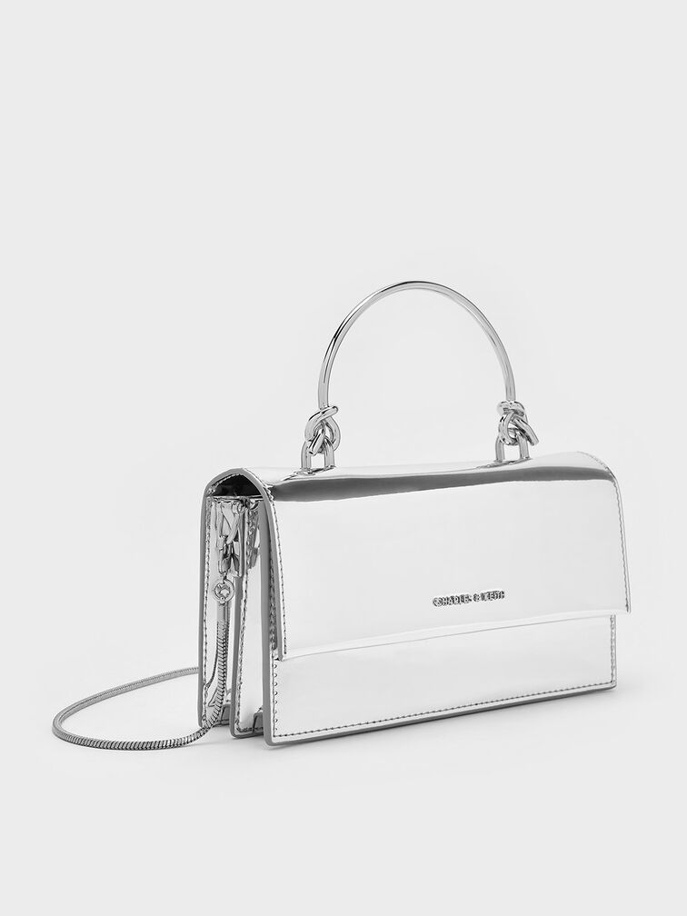 Kristine Metallic Sculptural-Handle Long Wallet, Silver, hi-res