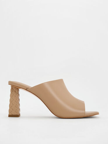 Open Toe Quilted Heel Mules, Nude, hi-res