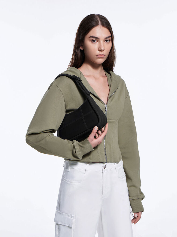 Avenue Contrast-Trim Trapeze Shoulder Bag, Black, hi-res
