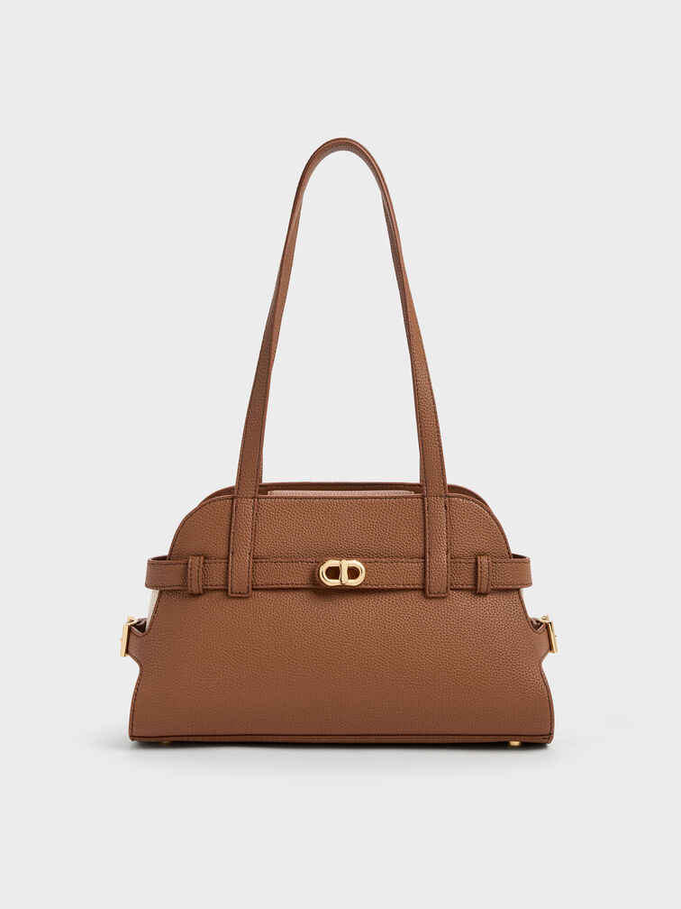 Aubrielle Belted Shoulder Bag, Chocolate, hi-res