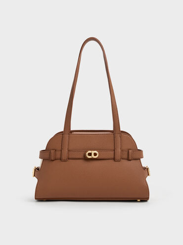 Aubrielle Belted Shoulder Bag, Chocolate, hi-res