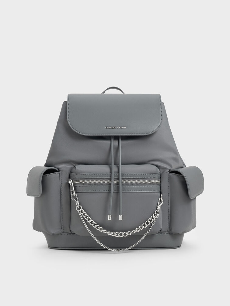 Nylon Puffy Chain-Link Backpack, Grey, hi-res