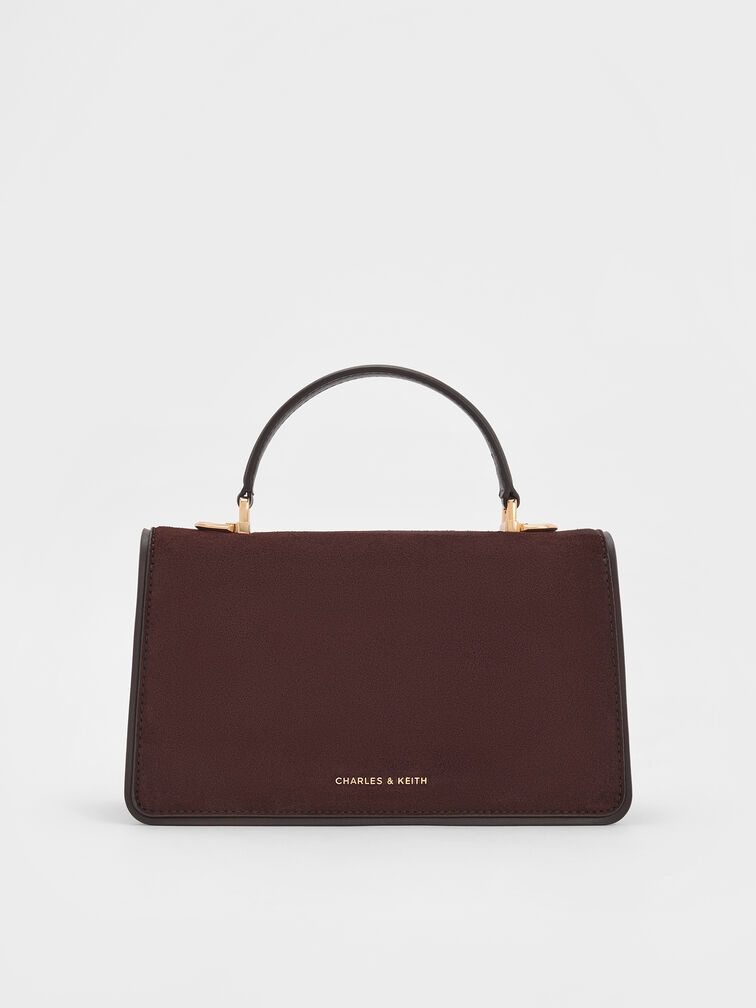 Arlet Recycled Suede Belted Top Handle Bag, Espresso Brown, hi-res