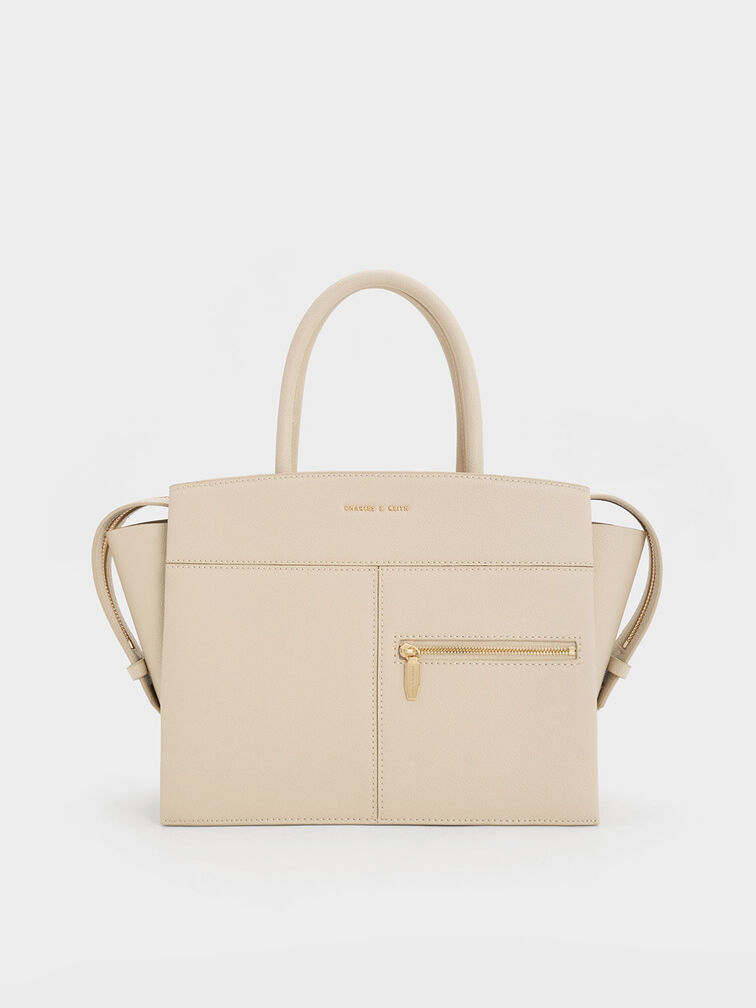 Anwen Trapeze Top Handle Bag, Beige, hi-res