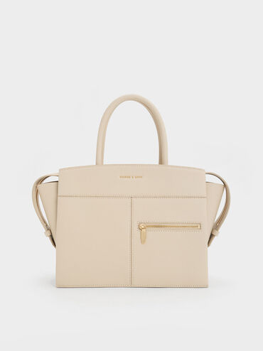 Anwen Trapeze Top Handle Bag, Beige, hi-res