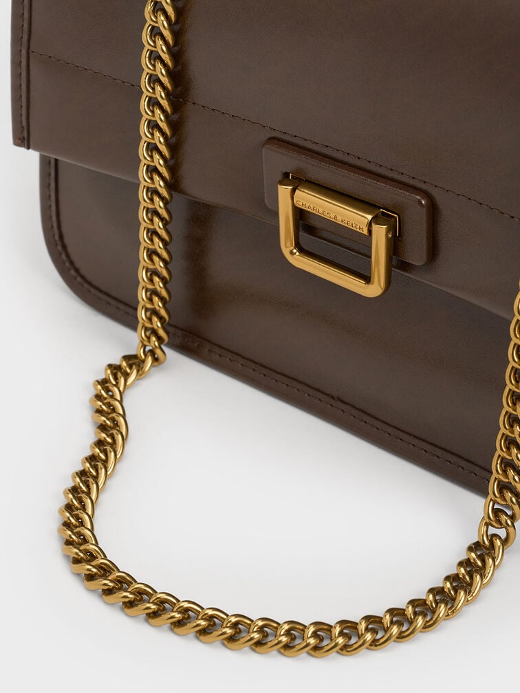 Neva Chain-Strap Shoulder Bag, Dark Brown, hi-res