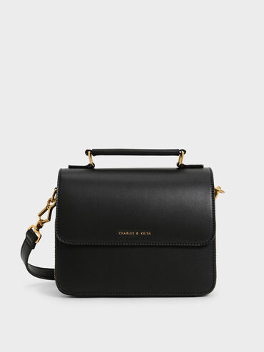Front Flap Top Handle Crossbody Bag, Black, hi-res