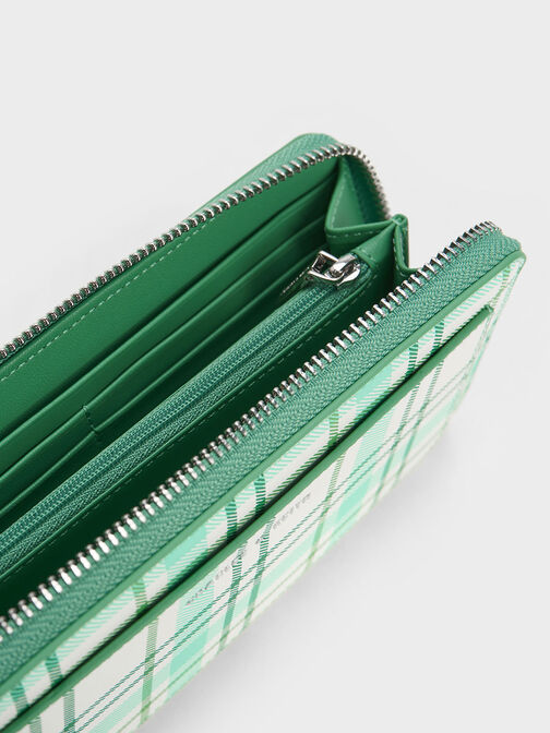 Cyrus Checkered Long Wallet, Green, hi-res
