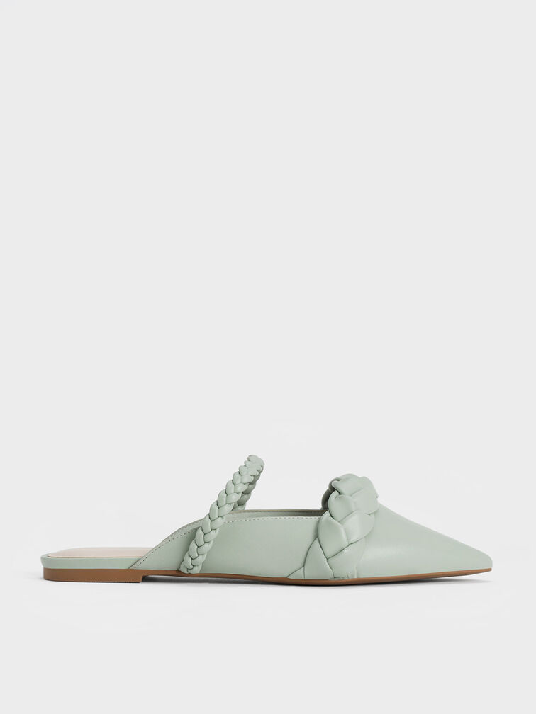 Braided Flat Mules, Mint Green, hi-res