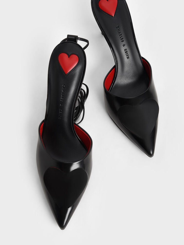 Amora Heart Cut-Out Lace-Up Pumps, Black, hi-res