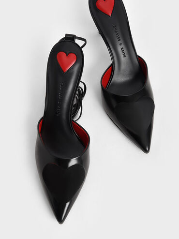 Amora Heart Cut-Out Lace-Up Pumps, Black, hi-res